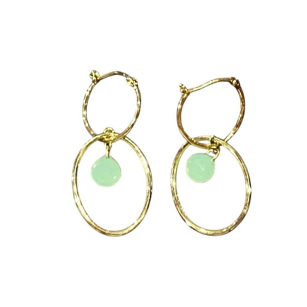 TAI Hoop Earrings in Gold & Green Glass New